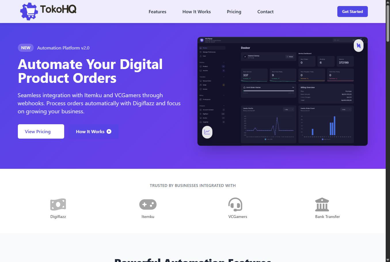 TokoHQ dashboard